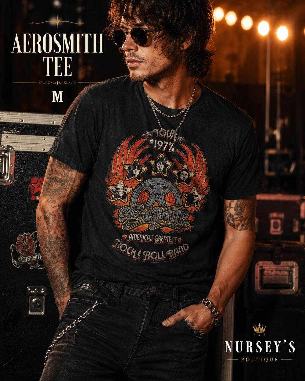 Aerosmith Tour 1977 Graphic T Shirt Men M Black Rock Band Concert Tee
